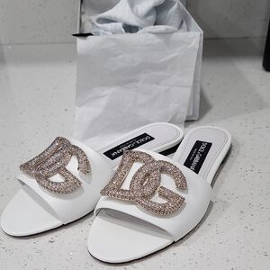 Dolce & Gabbana White Sandals with Gold Accents